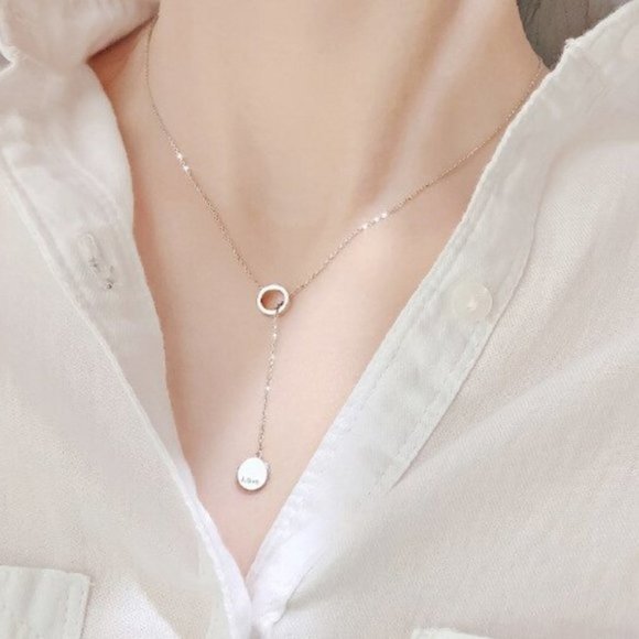 NEW Silver/RoseGold Simple Circle Necklace - Picture 2 of 6